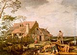 Peasants Canvas Paintings - Landscape with Peasants Resting